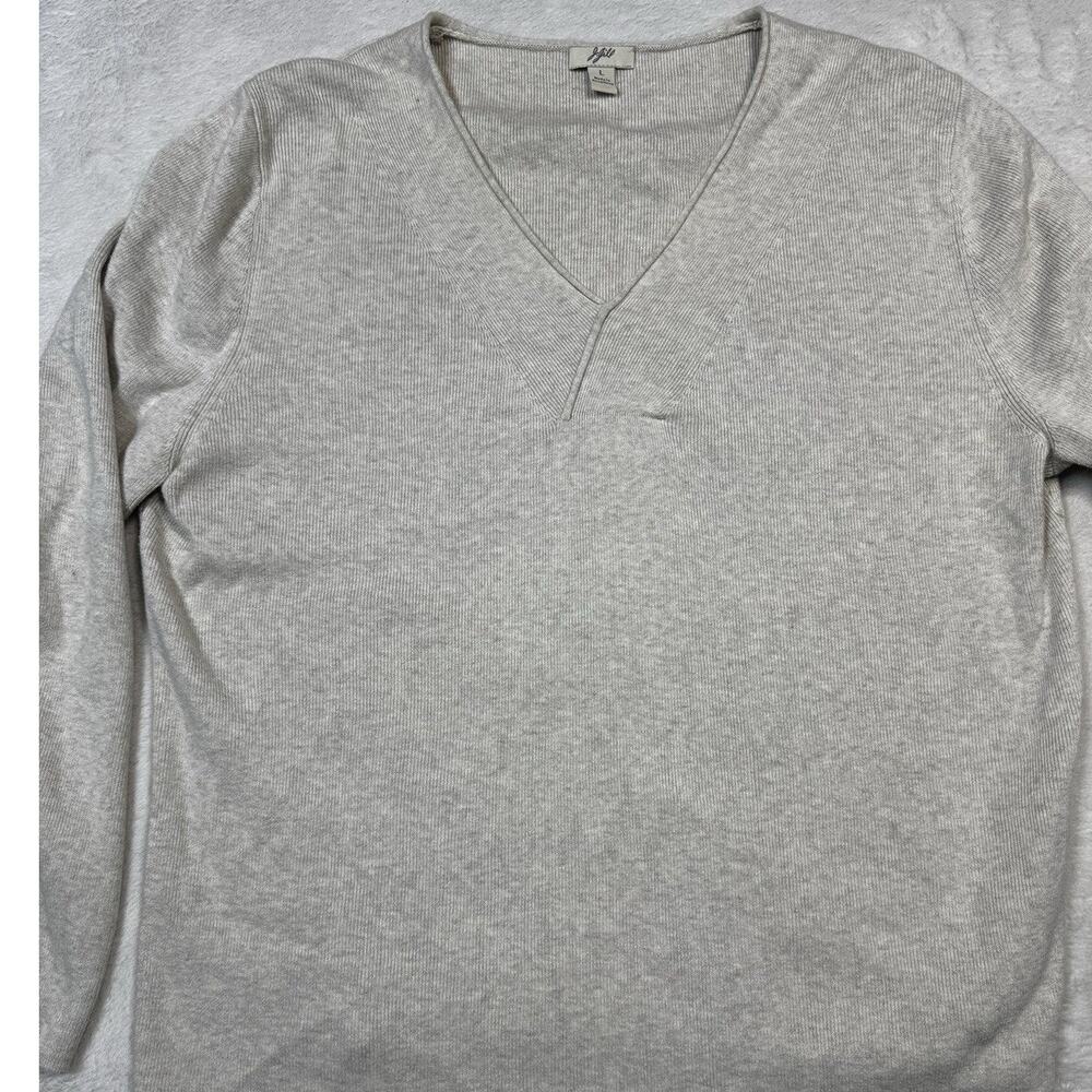 JJill Vtg Sweater V Neck 100 Cotton Knit Beige Coastal Grandma Modern Craft Lg